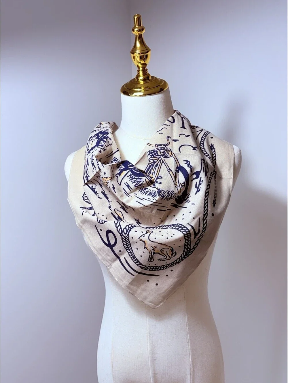 Women's Square Scarf Beige Blue Western 